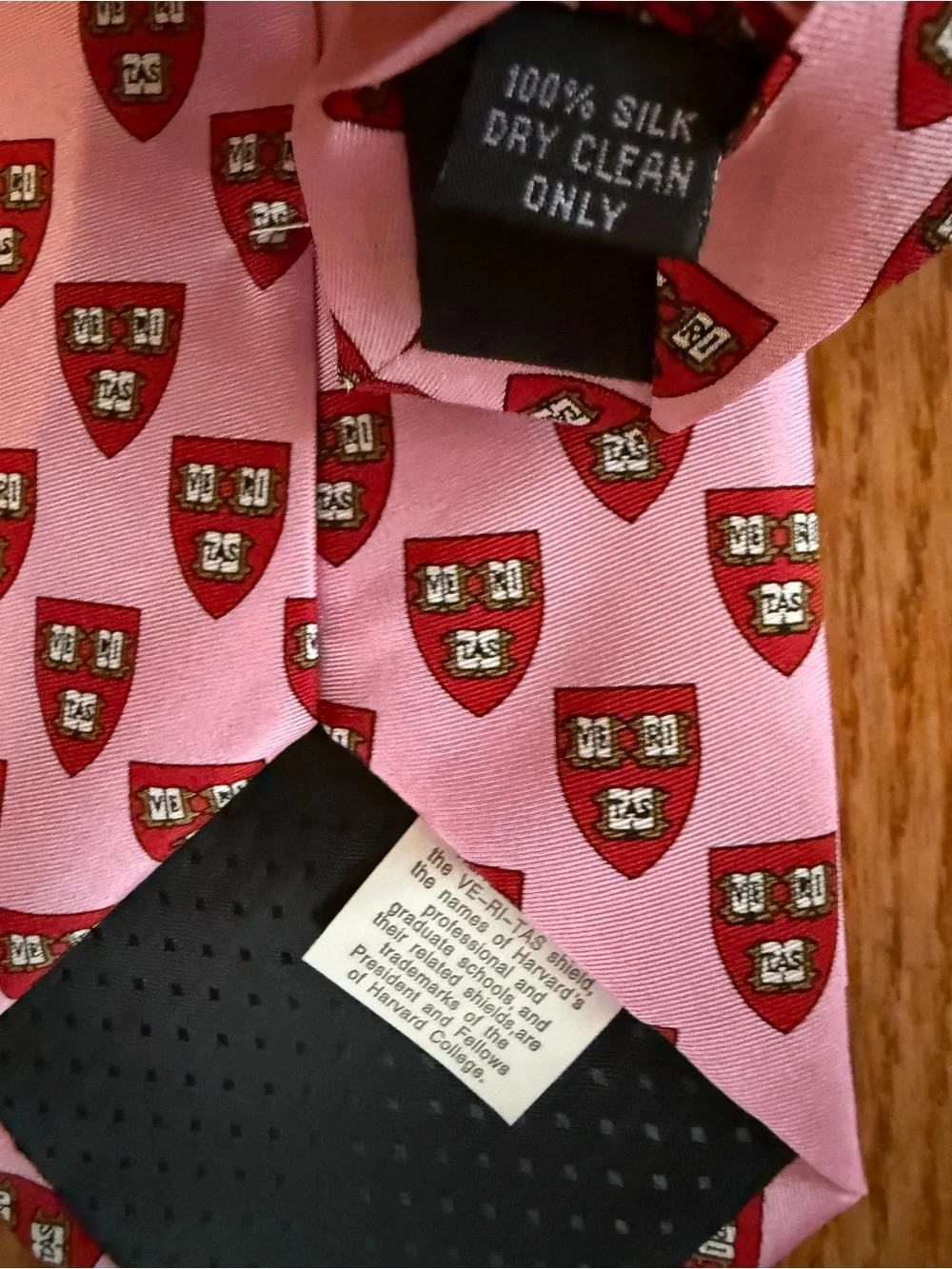 The Jardin Collection  100% silk Harvard University Tie Pink Veritas Shield